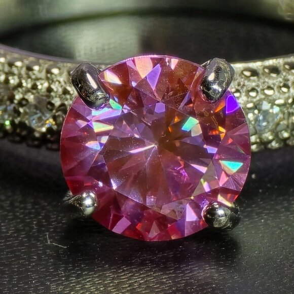 Pink 2 ct Moissanite Silver with CZ Accents and Channel-Set Band Size 9 - Picture 13 of 14